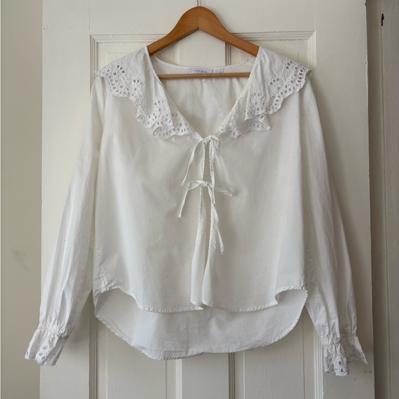 Little Moon Eyelet Ruffle Tie Up Top (Oversized) - Picture 8 of 13